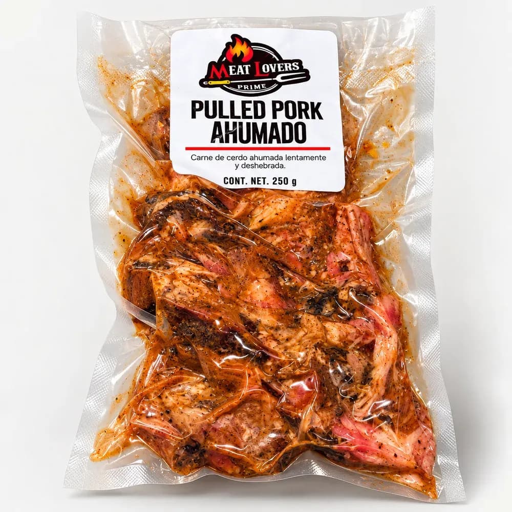 Pulled pork ahumado de Meat Lovers empacado al vacío, presentación de 250 g